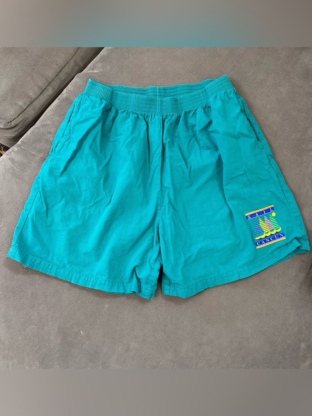 Kanan Banana Sail Cancun Mexico Teal Elastic Waist Shorts Large